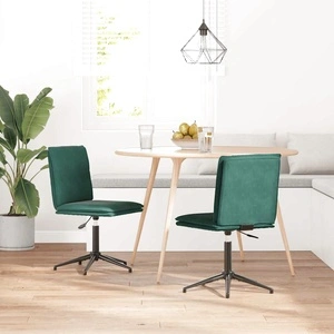 Трапезни столове от кадифе, 2 бр, тъмнозелени, регулируема височина