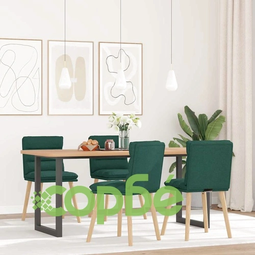 Трапезни столове, 4 бр, тъмнозелени, полиестерен плат ➤ топ цена ➤ sorbe.bg