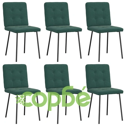 Трапезни столове, 6 бр, тъмнозелени, кадифени, с метална рамка ➤ топ цена ➤ sorbe.bg