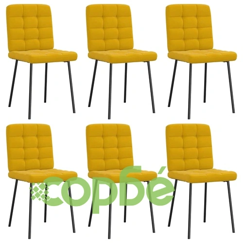 Луксозни Трапезни Столове от Жълто Кадифе, Комплект от 6 бр., с Метална Рамка ➤ топ цена ➤ sorbe.bg