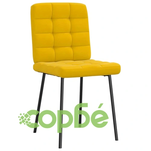 Луксозни Трапезни Столове от Жълто Кадифе, Комплект от 6 бр., с Метална Рамка ➤ топ цена ➤ sorbe.bg