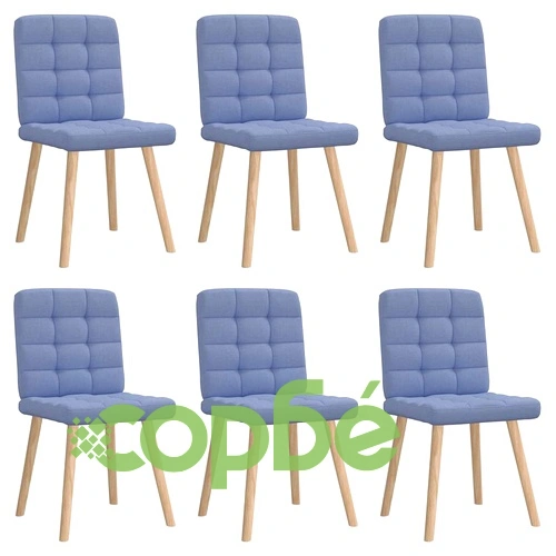 Комплект от 6 Трапезни Стола с Дънково Син Текстил и Дървена Рамка ➤ топ цена ➤ sorbe.bg