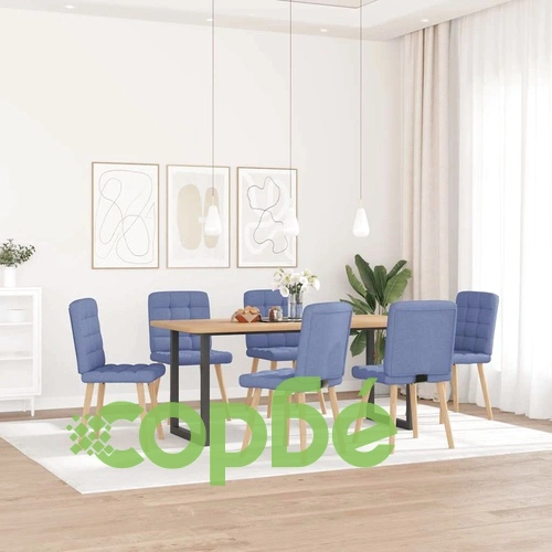 Комплект от 6 Трапезни Стола с Дънково Син Текстил и Дървена Рамка ➤ топ цена ➤ sorbe.bg