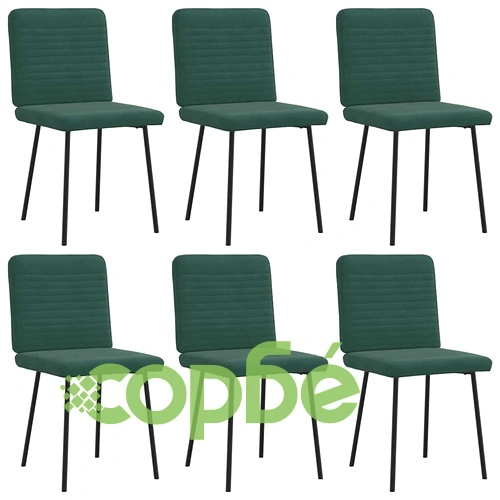 Трапезни столове, 6 бр, тъмнозелени, кадифени, с метална рамка ➤ топ цена ➤ sorbe.bg
