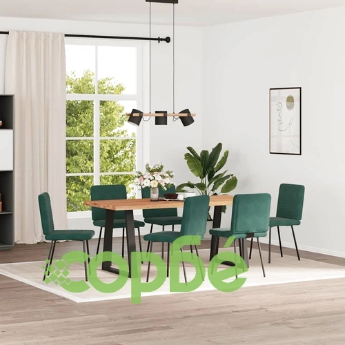 Трапезни столове, 6 бр, тъмнозелени, кадифени, с метална рамка ➤ топ цена ➤ sorbe.bg