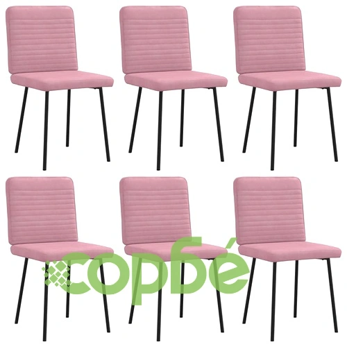 Трапезни столове от розово кадифе, комплект 6 броя, метална рамка ➤ топ цена ➤ sorbe.bg