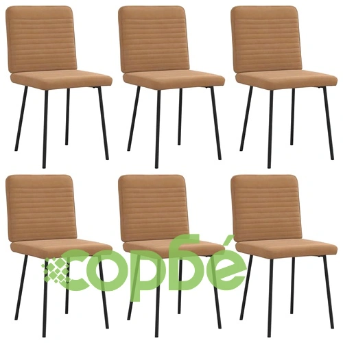 Трапезни столове от кафяво кадифе, комплект 6 бр, метална рамка ➤ топ цена ➤ sorbe.bg