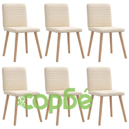 Трапезни столове, 6 бр, кремав плат, дървена и метална конструкция ➤ топ цена ➤ sorbe.bg