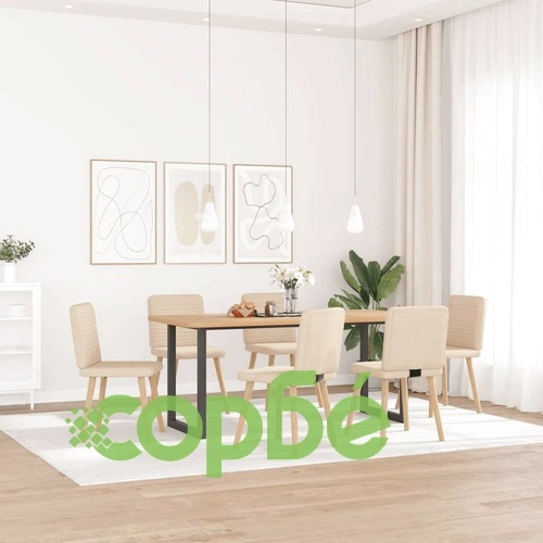 Трапезни столове, 6 бр, кремав плат, дървена и метална конструкция ➤ топ цена ➤ sorbe.bg