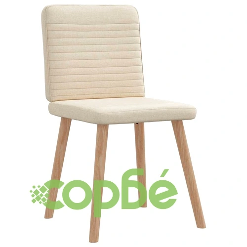 Трапезни столове, 6 бр, кремав плат, дървена и метална конструкция ➤ топ цена ➤ sorbe.bg