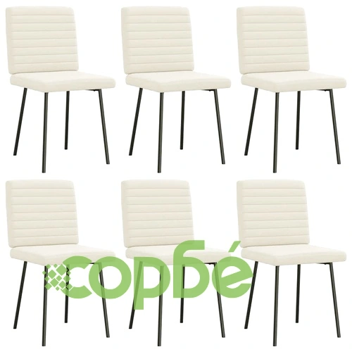 Трапезни столове от кадифе, 6 бр., кремави, с метална и дървена конструкция ➤ топ цена ➤ sorbe.bg