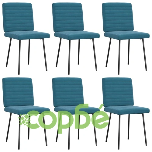 Луксозен комплект от 6 трапезни стола в синьо кадифе, метална основа ➤ топ цена ➤ sorbe.bg