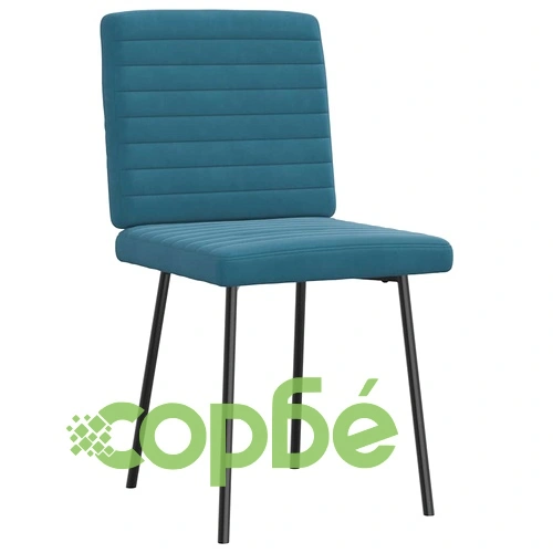 Луксозен комплект от 6 трапезни стола в синьо кадифе, метална основа ➤ топ цена ➤ sorbe.bg