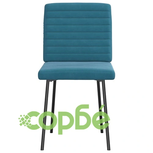 Луксозен комплект от 6 трапезни стола в синьо кадифе, метална основа ➤ топ цена ➤ sorbe.bg