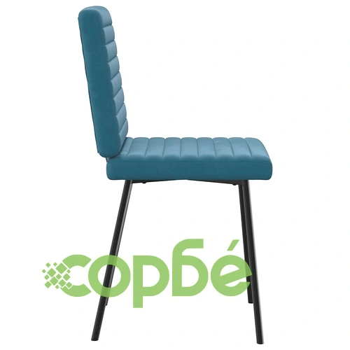 Луксозен комплект от 6 трапезни стола в синьо кадифе, метална основа ➤ топ цена ➤ sorbe.bg