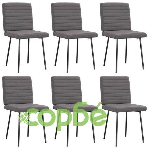 Комплект 6 трапезни стола в сиво, тапицирани с изкуствена кожа, метална рамка ➤ топ цена ➤ sorbe.bg