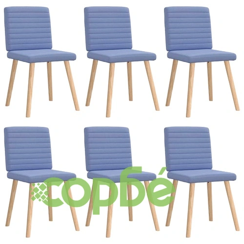 Комплект от 6 Трапезни Стола с Дънково Син Текстил и Дървена Основа ➤ топ цена ➤ sorbe.bg