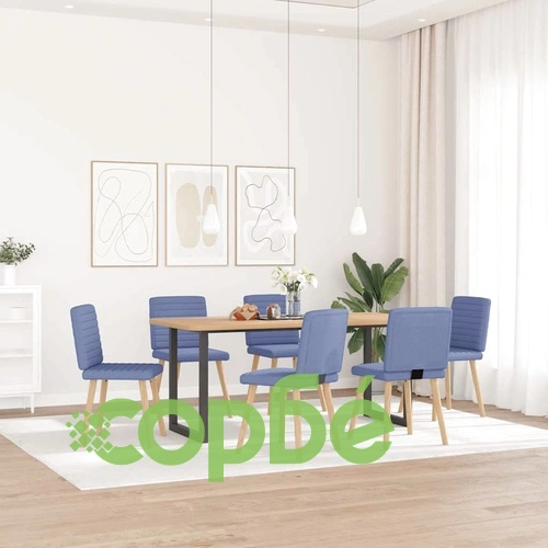 Комплект от 6 Трапезни Стола с Дънково Син Текстил и Дървена Основа ➤ топ цена ➤ sorbe.bg