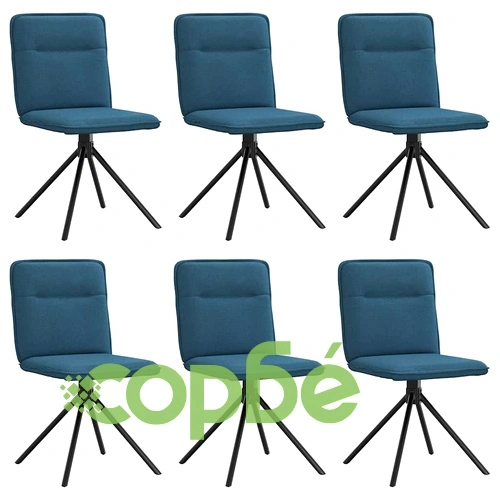 Комплект 6 броя Трапезни Столове в Синьо, Текстилна Тапицерия, Метална Рамка ➤ топ цена ➤ sorbe.bg