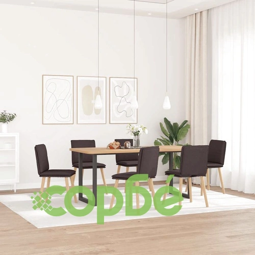 Трапезни столове от текстил, 6 броя, тъмнокафяви, с метална и дървена рамка ➤ топ цена ➤ sorbe.bg