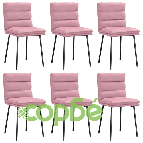 Трапезни столове от розово кадифе, комплект от 6 бр, метална рамка ➤ топ цена ➤ sorbe.bg