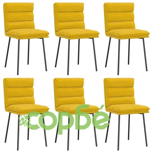 Трапезни столове от жълто кадифе, комплект 6 броя, метална рамка ➤ топ цена ➤ sorbe.bg