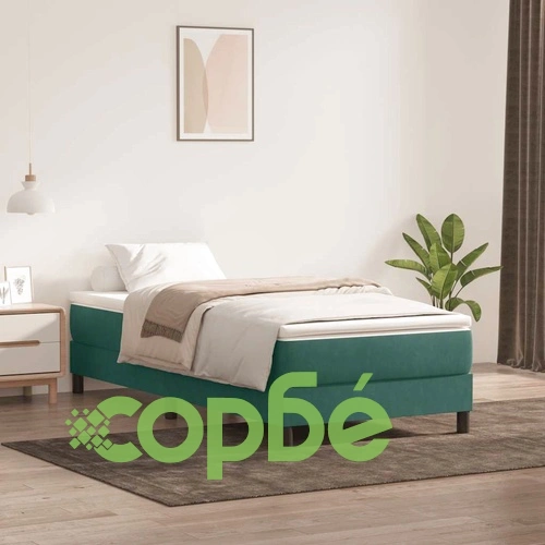 Боксспринг легло с матрак от кадифе, тъмнозелено, 90x210 см ➤ топ цена ➤ sorbe.bg