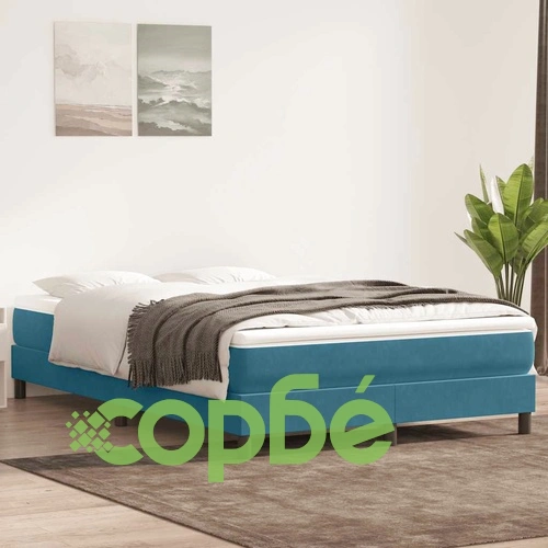 Луксозно Боксспринг Легло с Матрак, 140x210 см, Тъмносиньо Кадифе ➤ топ цена ➤ sorbe.bg