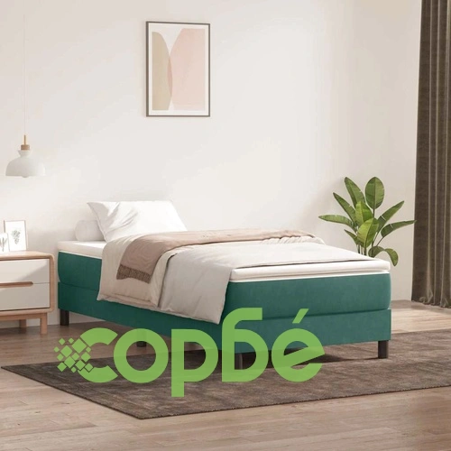 Луксозно Box Spring легло с матрак от кадифе в тъмнозелено 90x220 см ➤ топ цена ➤ sorbe.bg