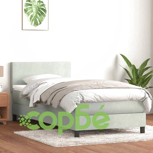 Луксозно Боксспринг Легло с Матрак от Кадифе, Светлосиво, 80x210 см ➤ топ цена ➤ sorbe.bg