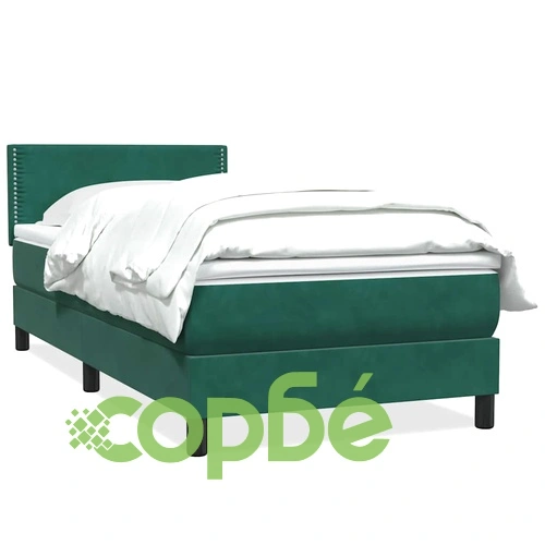 Box Spring легло с матрак от кадифе, тъмнозелено, 80x210 cm ➤ топ цена ➤ sorbe.bg