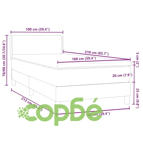 Боксспринг легло с матрак от кадифе, 100x210 см, тъмнозелено ➤ топ цена ➤ sorbe.bg