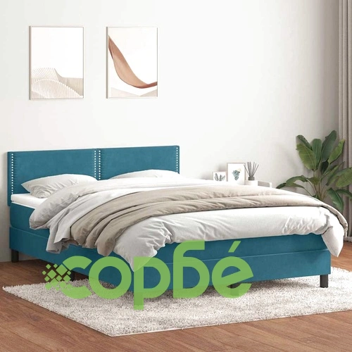 Боксспринг легло с матрак от кадифе, тъмносиньо, 140x220 cm ➤ топ цена ➤ sorbe.bg