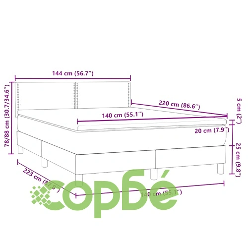 Боксспринг легло с матрак от кадифе, тъмносиньо, 140x220 cm ➤ топ цена ➤ sorbe.bg