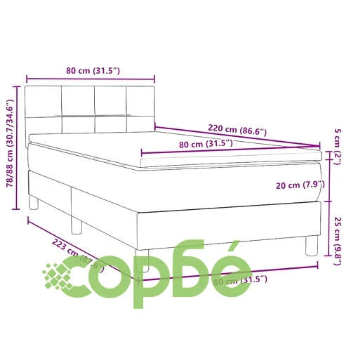 Боксспринг легло с матрак 80x220 см, тъмносиво кадифе ➤ топ цена ➤ sorbe.bg
