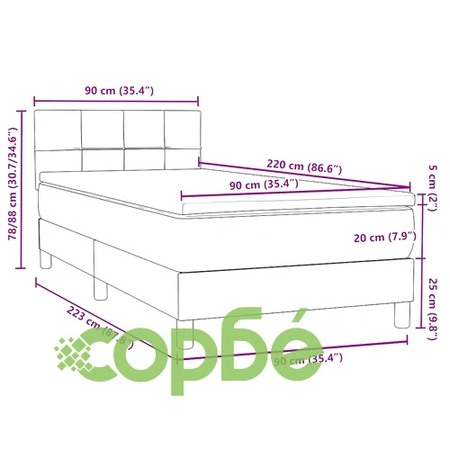 Box Spring легло с матрак от кадифе, тъмнозелено, 90x220 cm ➤ топ цена ➤ sorbe.bg