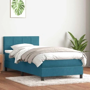 Боксспринг легло с матрак, тъмносиньо, 90x220 см, кадифе