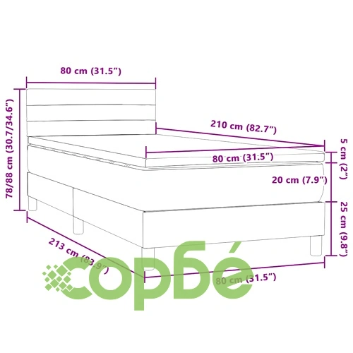 Боксспринг легло с матрак от кадифе, светлосиво, 80x210 см ➤ топ цена ➤ sorbe.bg