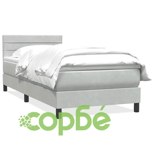 Боксспринг легло с матрак от кадифе, светлосиво, 90x220 см ➤ топ цена ➤ sorbe.bg