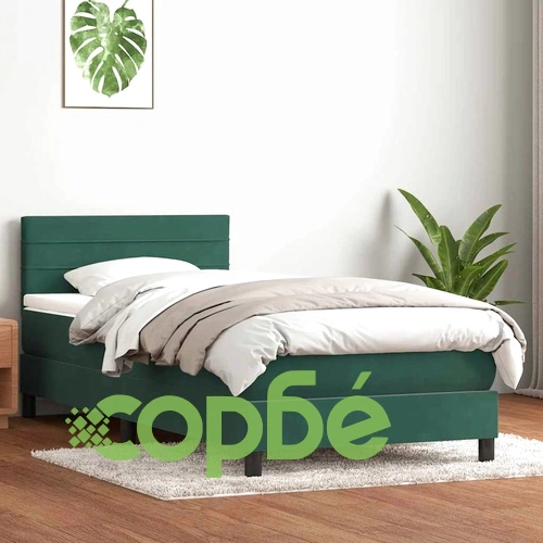 Box Spring легло с матрак от кадифе, тъмнозелено, 90x220 cm ➤ топ цена ➤ sorbe.bg