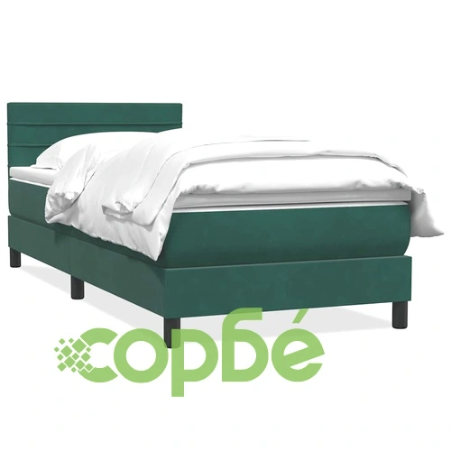 Box Spring легло с матрак от кадифе, тъмнозелено, 90x220 cm ➤ топ цена ➤ sorbe.bg