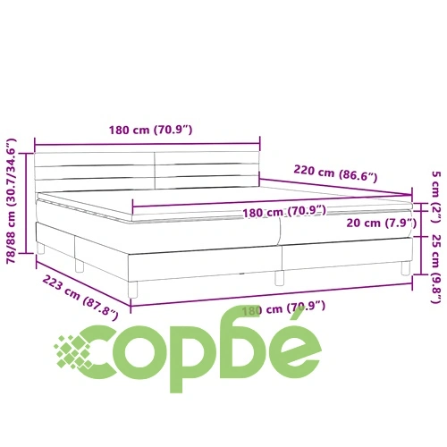 Луксозно Боксспринг Легло с Матрак от Кадифе, Тъмносиньо, 180x220 cm ➤ топ цена ➤ sorbe.bg
