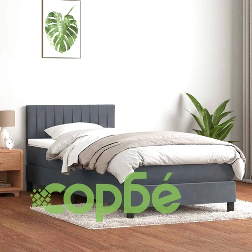 Боксспринг легло с матрак от кадифе, тъмносиво, 90x210 см ➤ топ цена ➤ sorbe.bg