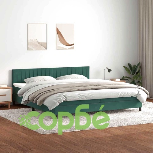 Боксспринг легло от кадифе с матрак, тъмнозелено, 180x220 см ➤ топ цена ➤ sorbe.bg