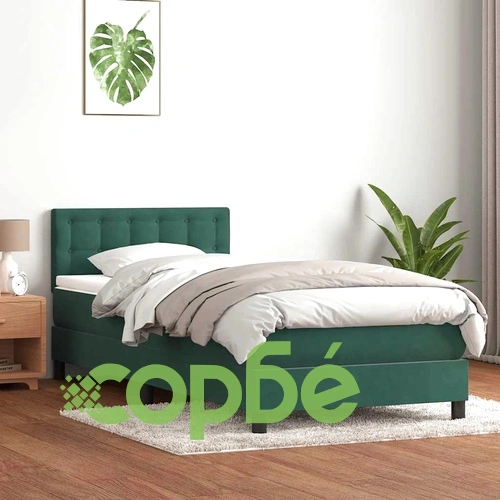Box Spring легло с матрак от кадифе, тъмнозелено, 90x220 cm ➤ топ цена ➤ sorbe.bg