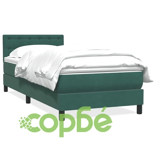 Box Spring легло с матрак от кадифе, тъмнозелено, 90x220 cm ➤ топ цена ➤ sorbe.bg