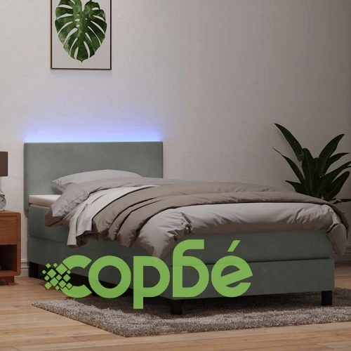 Боксспринг легло с матрак от кадифе, светлосиво, 80x220 см ➤ топ цена ➤ sorbe.bg