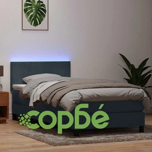 Боксспринг легло с матрак, 80x220 см, тъмносиво кадифе ➤ топ цена ➤ sorbe.bg