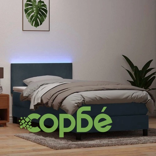 Боксспринг легло с матрак от кадифе, тъмносиво, 90x220 см ➤ топ цена ➤ sorbe.bg