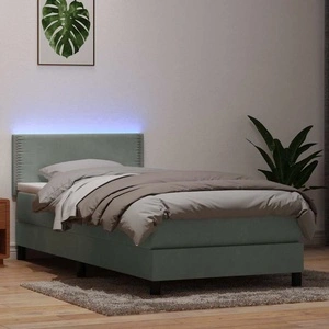 Луксозно Боксспринг Легло с Матрак от Кадифе, Светлосиво, 90x210 см с LED Осветление